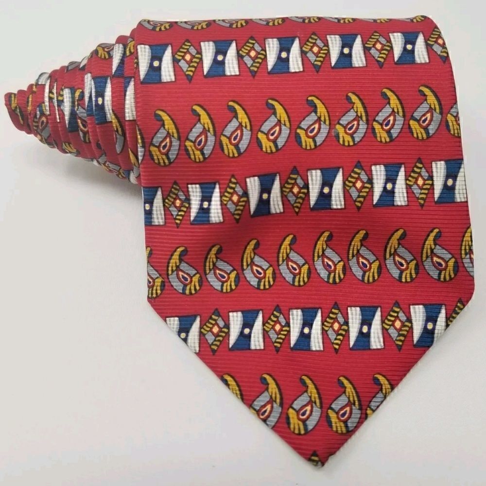 Daniel Hetcher Red Silk Abstract Geometric Tie
